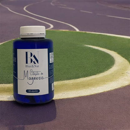 Cápsulas de Citrato de Magnesio de Blue & Nat, complemento alimenticio para el funcionamiento muscular y nervioso.